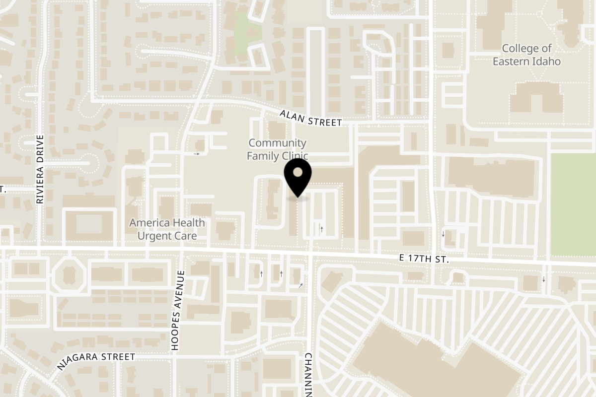 Map showing the location of Jalisco's Mexican Restaurant E 17th St on 2107 E 17th St in Idaho Falls
